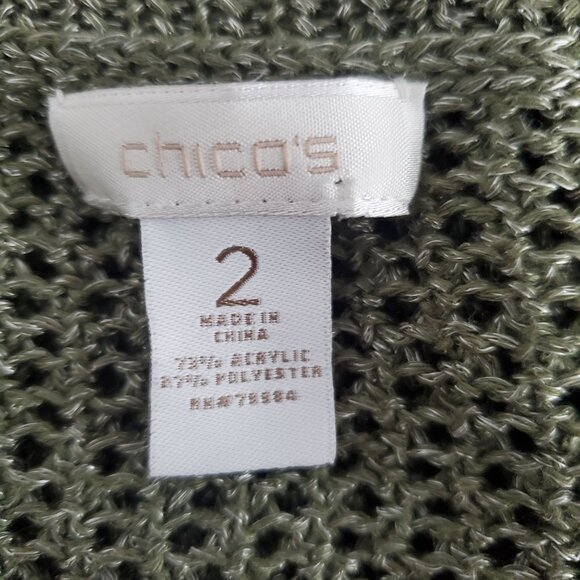 Chico's Womens Open Knit Pullover Sweater Size 2 US L Green Short Sleeve Beach - Picture 6 of 10